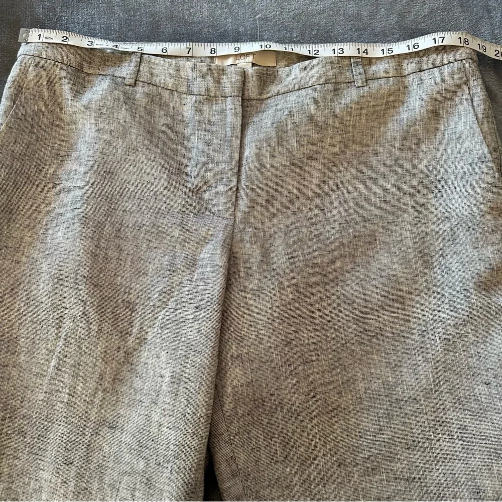NWOT ANN TAYLOR Marled Gray Shimmer Linen Blend Straight Crop Pants Size 14